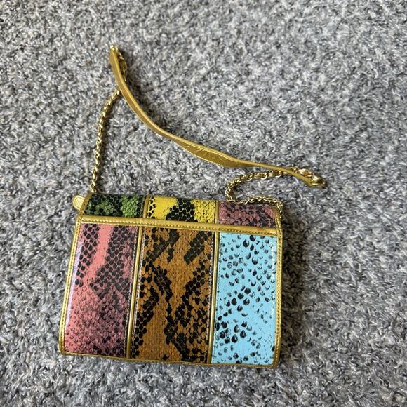 SHARIF Exotic Skin Colorful Snake Print Leather Crossbody Bag Mini Small Chain - Picture 6 of 10